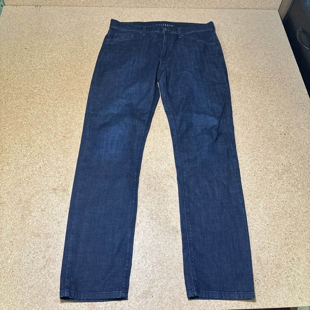 Mott and Bow Mens Slim Straight Dark Wash Blue Denim Jeans 34x32 H3